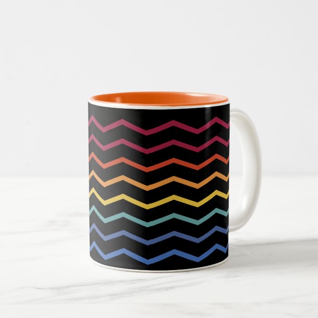 Modern Colourful Zigzag Pattern Two-Tone Coffee Mug (Front Right)