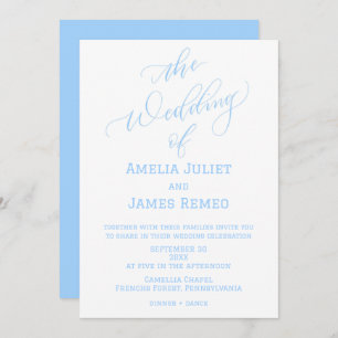 Modern Columbia Blue and White Simple Wedding Invitation
