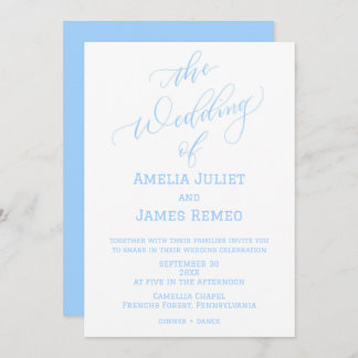 Modern Columbia Blue and White Simple Wedding Invitation