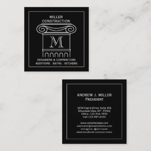 Modern Column Monogram Contractor Architect Square Square Business Card
