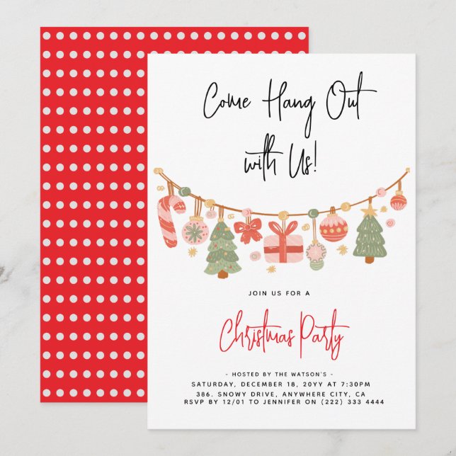 Modern 'Come Hang Out' Santa Claus Christmas Party Invitation (Front/Back)