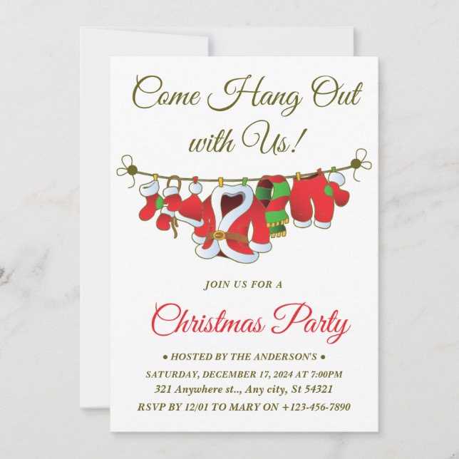 Modern 'Come Hang Out' Santa Claus Christmas Party Invitation (Front)