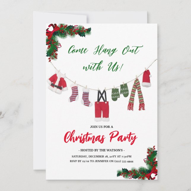 Modern 'Come Hang Out' Santa Claus Christmas Party Invitation (Front)