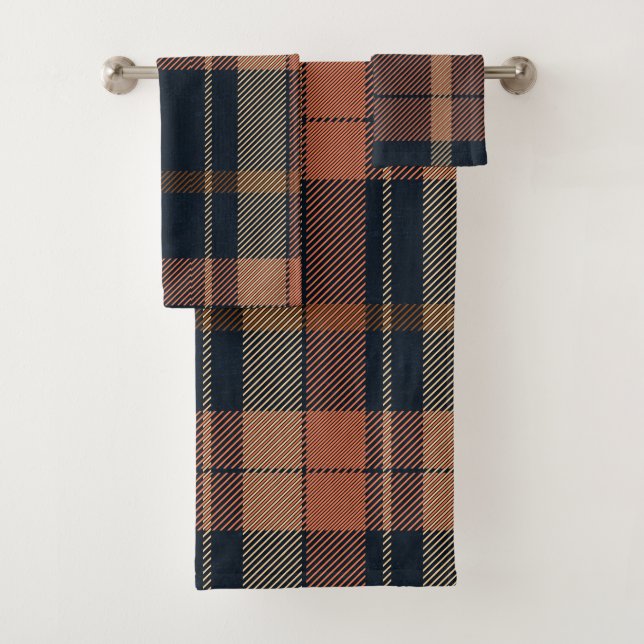 Modern Comfort in Orange & Black: Plaid Bath Towel (Insitu)