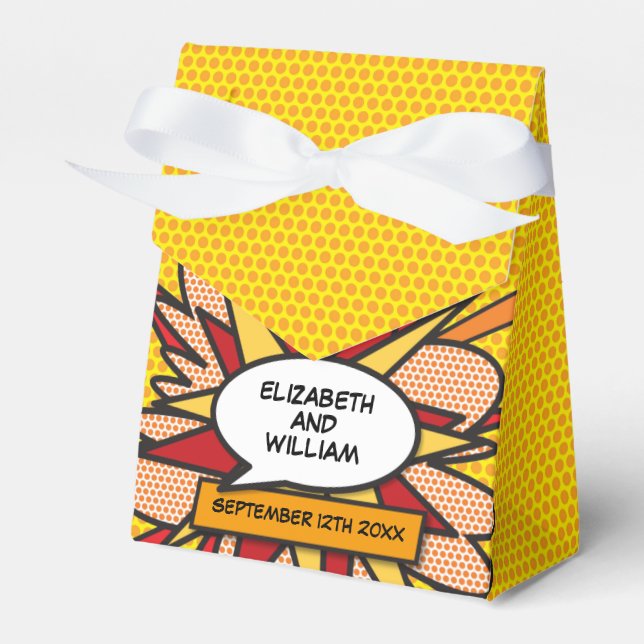 Modern Comic Book Fun Geometric Wedding Favour Box (Front Side)