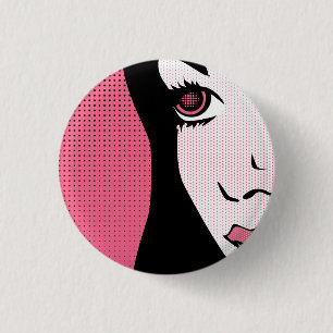 Modern Comic Book Pop Art of Woman's Face 3 Cm Round Badge