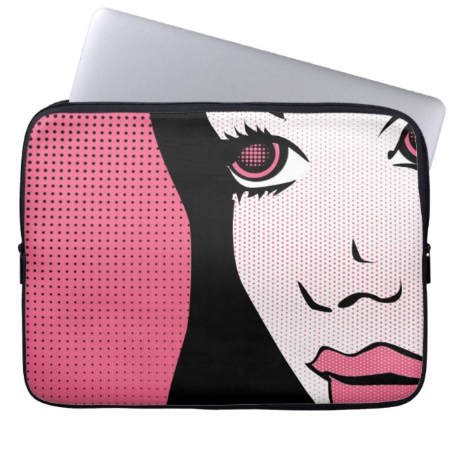 Modern Comic Book Pop Art of Woman's Face Laptop Sleeve (Front)