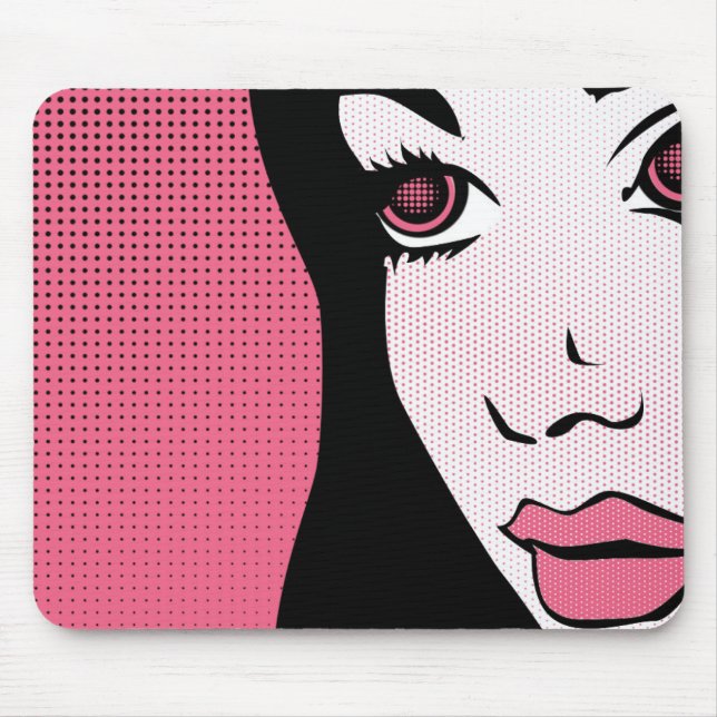 Modern Comic Book Pop Art of Woman's Face Mouse Mat (Front)