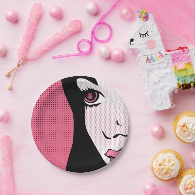Modern Comic Book Pop Art of Woman's Face Paper Plate (Party)