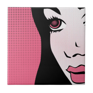 Modern Comic Book Pop Art of Woman's Face Tile