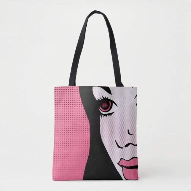 Modern Comic Book Pop Art of Woman's Face Tote Bag (Front)