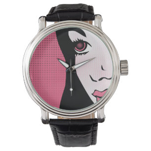 Modern Comic Book Pop Art of Woman's Face Watch