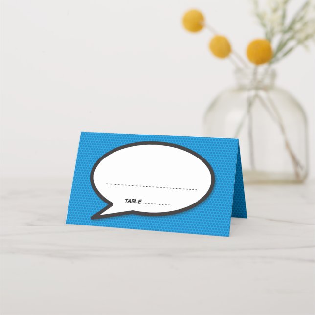 Modern Comic Book Speech Bubble Wedding Place Card (Front)