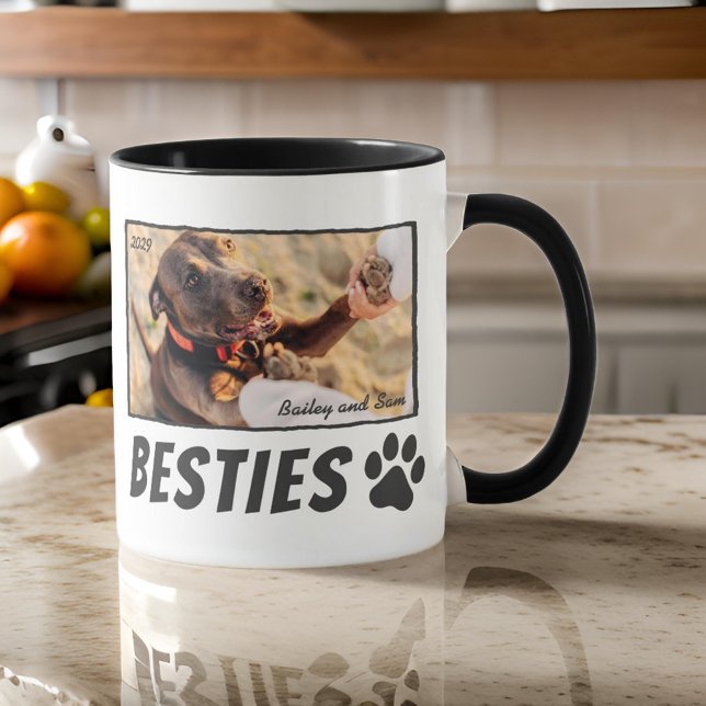 Modern Comic Pet Paw Bestie Best Friends BFF Photo Mug (Creator Uploaded)