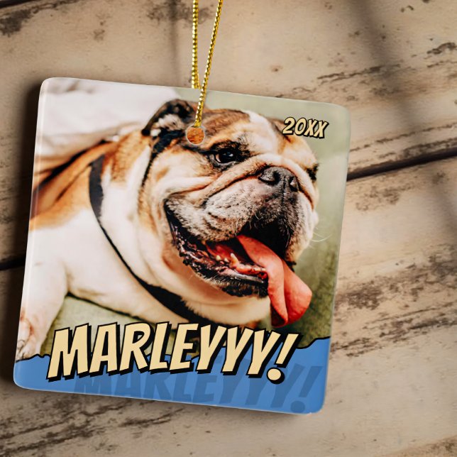 Modern Comic Simple Cool Custom Pet Photo Ceramic Ornament (Creator Uploaded)