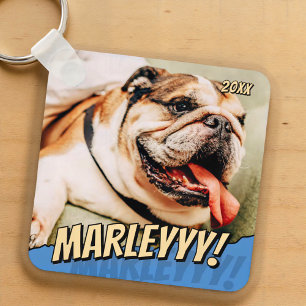 Modern Comic Simple Cool Custom Pet Photo Key Ring
