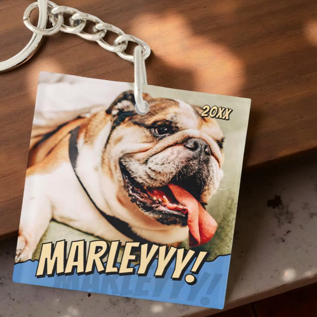 Modern Comic Simple Cool Custom Pet Photo Key Ring (Creator Uploaded)