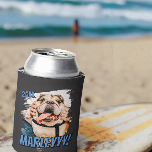 Modern Comic Simple Grunge Custom Pet Photo Can Cooler