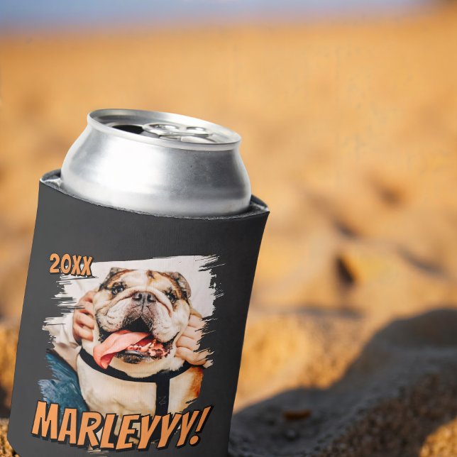 Modern Comic Simple Grunge Custom Pet Photo Can Cooler (Creator Uploaded)