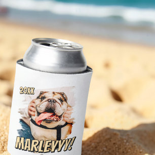Modern Comic Simple Grunge Custom Pet Photo Can Cooler