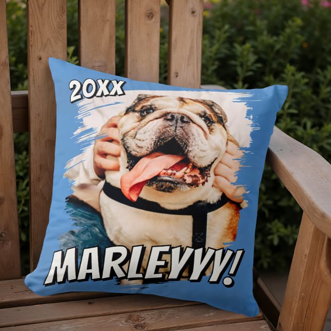 Modern Comic Simple Grunge Custom Pet Photo Cushion (Creator Uploaded)