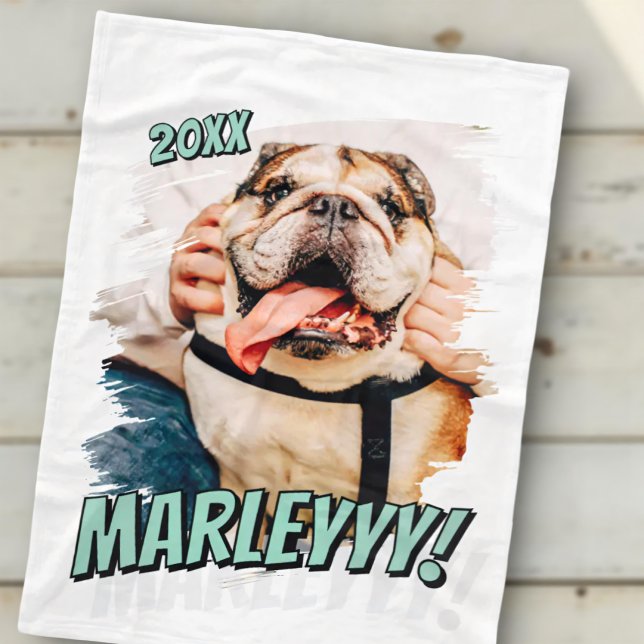 Modern Comic Simple Grunge Custom Pet Photo Fleece Blanket (Creator Uploaded)