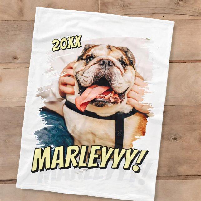 Modern Comic Simple Grunge Custom Pet Photo Fleece Blanket (Creator Uploaded)
