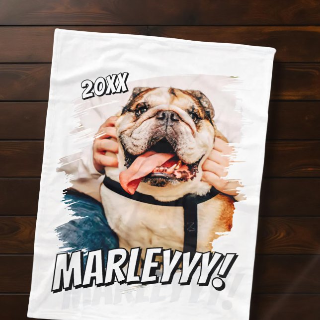 Modern Comic Simple Grunge Custom Pet Photo Fleece Blanket (Creator Uploaded)