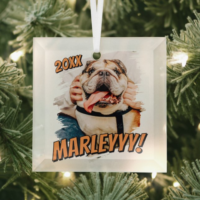 Modern Comic Simple Grunge Custom Pet Photo Glass Tree Decoration (Insitu)