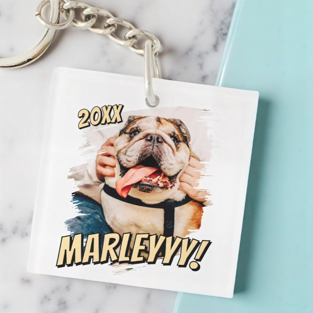 Modern Comic Simple Grunge Custom Pet Photo Key Ring (Creator Uploaded)
