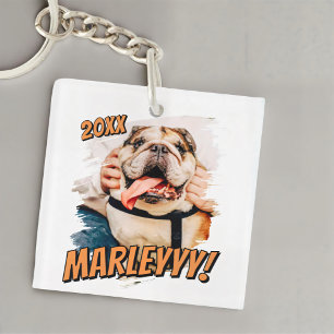 Modern Comic Simple Grunge Custom Pet Photo Key Ring