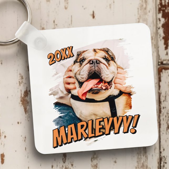 Modern Comic Simple Grunge Custom Pet Photo Key Ring (Creator Uploaded)