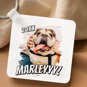 Modern Comic Simple Grunge Custom Pet Photo Key Ring