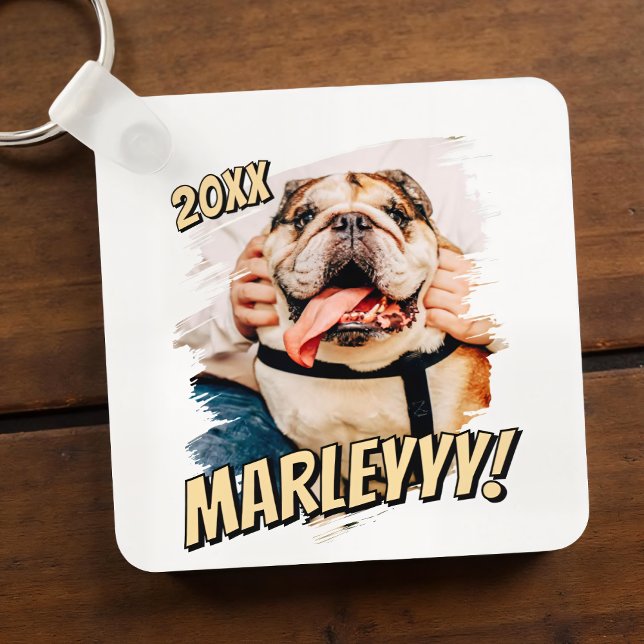 Modern Comic Simple Grunge Custom Pet Photo Key Ring (Creator Uploaded)