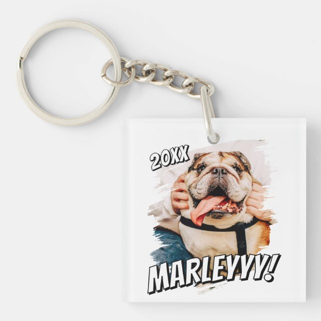 Modern Comic Simple Grunge Custom Pet Photo Key Ring (Front)