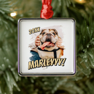 Modern Comic Simple Grunge Custom Pet Photo Metal Tree Decoration