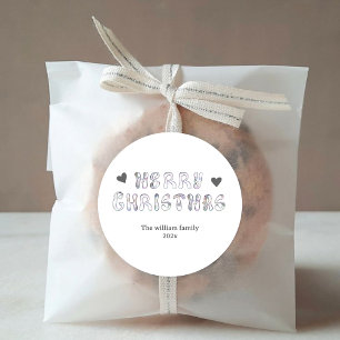 Modern Comic style black and white Merry Christmas Classic Round Sticker