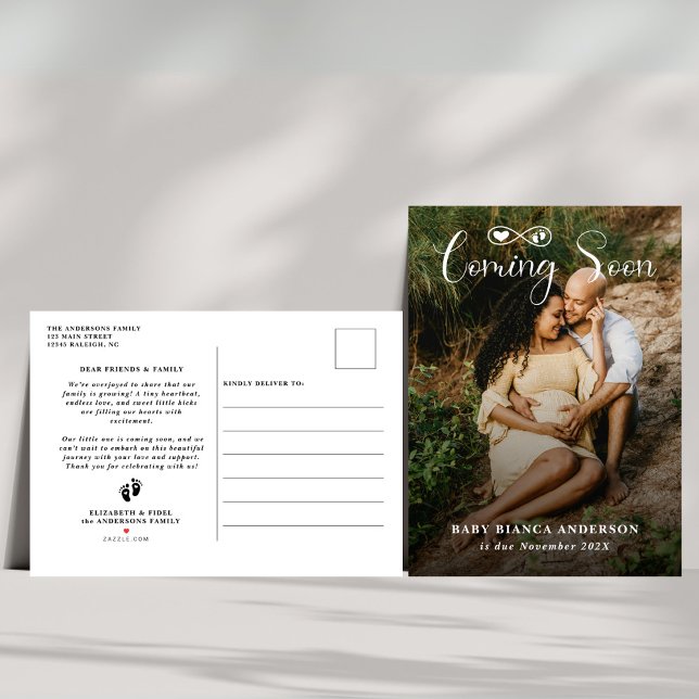 Modern Coming Soon Bow Baby Photo Pregnancy  Announcement Postcard (Creator Uploaded)