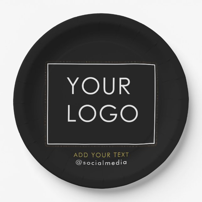 Modern Company Business Corporate Logo Black Paper Plate (Front)