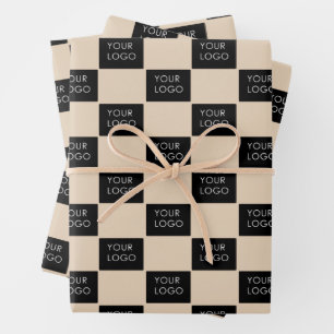 Modern Company Business Logo Promo Beige Wrapping Paper Sheet