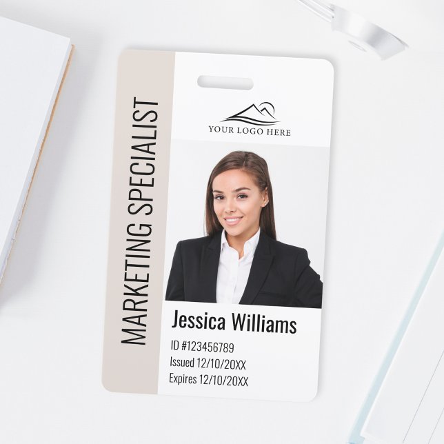 Modern Company Employee Photo Logo Name Beige ID ID Badge (Creator Uploaded)