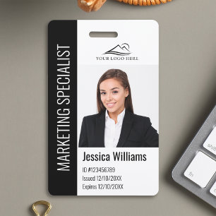 Modern Company Employee Photo Logo Name Black ID Badge