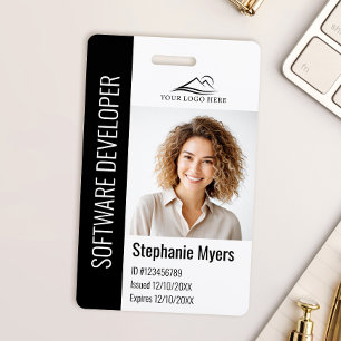 Modern Company Employee Photo Logo Name Black ID ID Badge