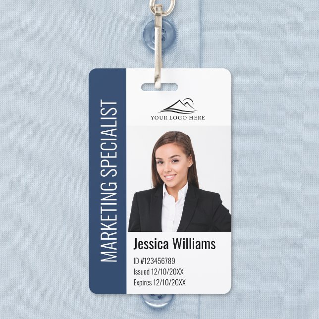 Modern Company Employee Photo Logo Name Blue ID Badge (Creator Uploaded)