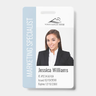 Modern Company Employee Photo Logo Name Dusty Blue ID Badge