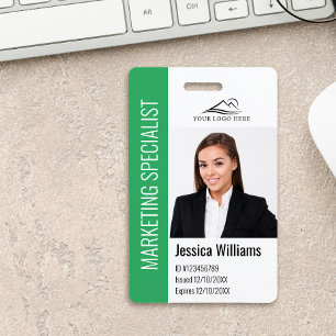 Modern Company Employee Photo Logo Name Green ID   Badge