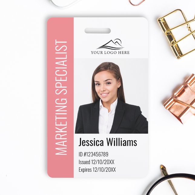 Modern Company Employee Photo Logo Name Pink ID ID Badge (Creator Uploaded)