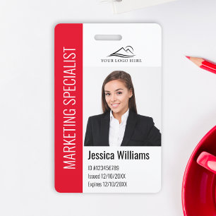 Modern Company Employee Photo Logo Name Red ID ID Badge