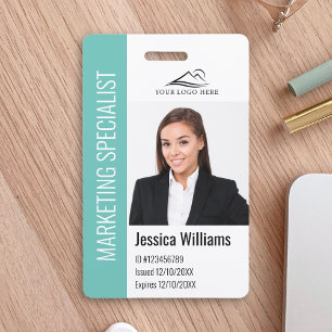 Modern Company Employee Photo Logo Name Teal ID Badge