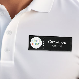 Modern Company Logo Black Employee Name Tag